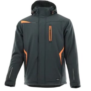 SARA Kurtka długa ocieplana COMFORT WINTER ( Grafitowy + Pomarańczowy odblaskowy )