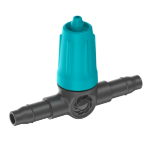 Regulowany kroplownik rzędowy. 10x Regulowany kroplownik rzędowy 0–15 l/h, 1 korek zamykający.