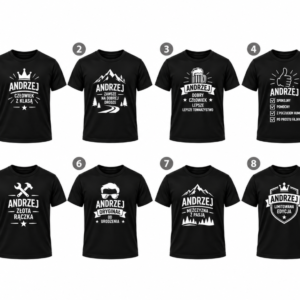 Koszulka Dla Andrzeja - Czarny T-Shirt Z Nadrukiem, 8 Wzorów